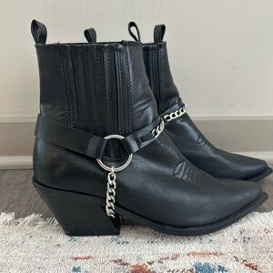 Billini Black Ankle Boots with Silver Chain Accent